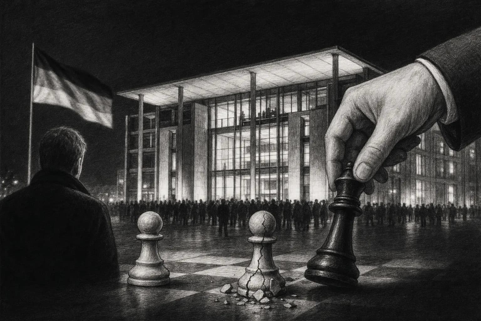 Illustration sombre d’un parlement régional allemand, symbolisant la percée électorale de l’AfD